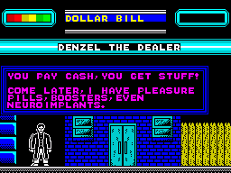 Streets of Doom (ZX Spectrum) screenshot: Denzel the dealer