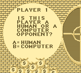 Monopoly (Game Boy) screenshot: Type of player (human or computer) selection.