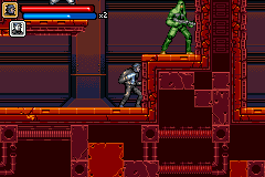 X-Men: The Official Game (Game Boy Advance) screenshot: Most enemies will always stay on "their" platform, so you can just punch them from below or when jumping up, and they can't hit you back.