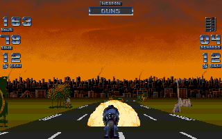 Black Viper (Amiga CD32) screenshot: I just destroyed a car with my guns.