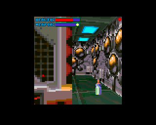 Gloom (Amiga CD32) screenshot: The exit room with live saving bottles!