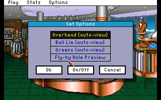 PGA European Tour (Amiga CD32) screenshot: Checking out the options.