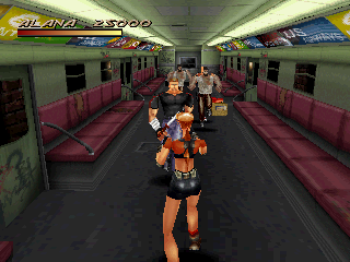 Fighting Force (PlayStation) screenshot: Alana, the character with the most boring name, on the way to the Naval base