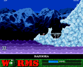Worms (Amiga CD32) screenshot: Arctic level.