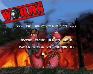 Worms (Amiga CD32) screenshot: Yep, copy protection on a CD-ROM game!