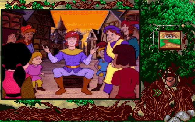 Kingdom: The Far Reaches (DOS) screenshot: Lathan, the hero of the game doing some magic in the village