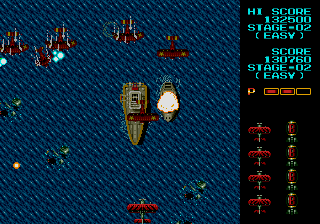 Fire Shark (Genesis) screenshot: Destroying vast parts of the enemy's navy
