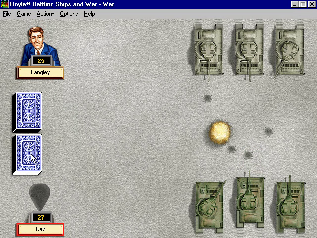Hoyle Battling Ships and War (Windows) screenshot: Tanks shooting at each other (War)