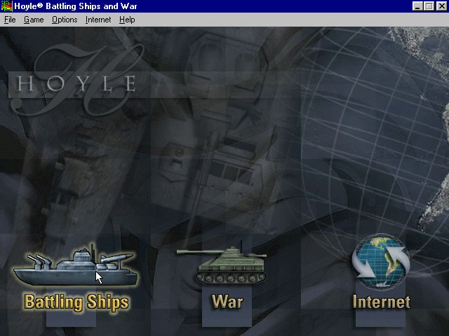 Hoyle Battling Ships and War (Windows) screenshot: Main menu