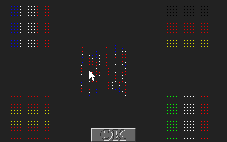 Gulp! (Amiga CD32) screenshot: Waving dot flags on the language selection screen.