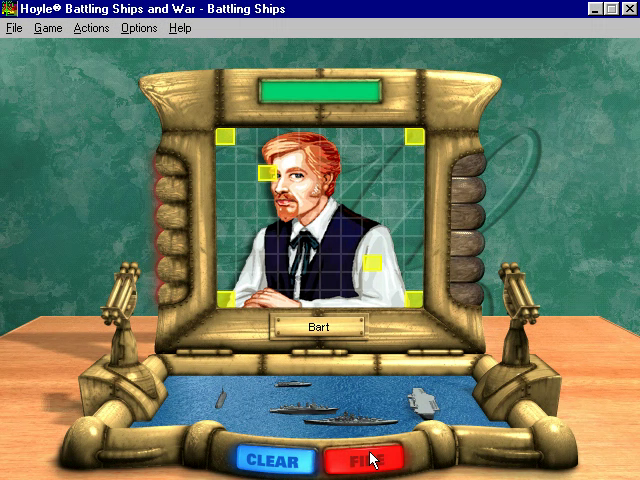 Hoyle Battling Ships and War (Windows) screenshot: Beginning a game by clicking on the grid (Battling Ships)