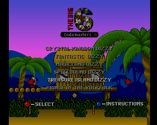 The Big 6 (Amiga CD32) screenshot: Compilation menu: Treasure Island Dizzy.