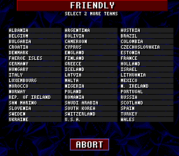 Championship Soccer '94 (SNES) screenshot: National teams