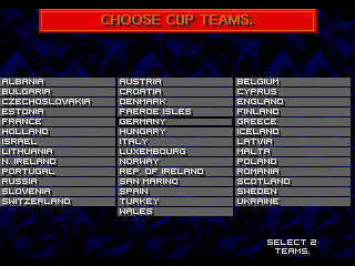 Championship Soccer '94 (SEGA CD) screenshot: These are the teams you can choose among