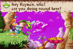 Rayman 3 (Game Boy Advance) screenshot: To talk with Murfy, find some smiling magical stones...