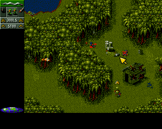 Cannon Fodder (Amiga CD32) screenshot: Destroying ammo crates will lead to explosions.