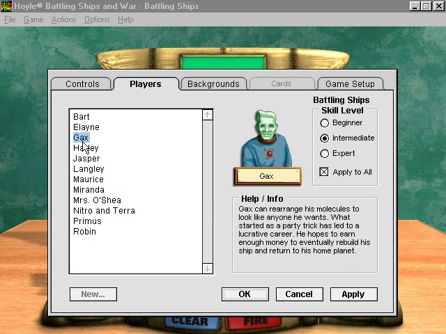 Hoyle Battling Ships and War (Windows) screenshot: Opponent can be changed in the middle of a game (Battling Ships)