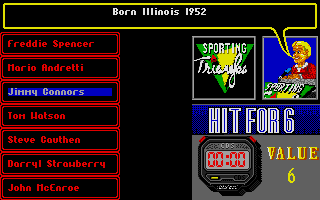 Sporting Triangles (Atari ST) screenshot: Candidates come from a range of sports