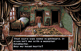 Dark Seed (Amiga CD32) screenshot: I just woke up and start exploring my new home.