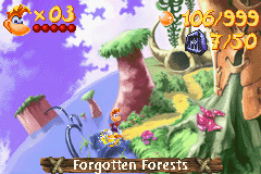 Rayman 3 (Game Boy Advance) screenshot: Here you can select the next world to explore. Good luck!