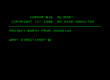 Aliens! (Commodore PET/CBM) screenshot: Intro screen