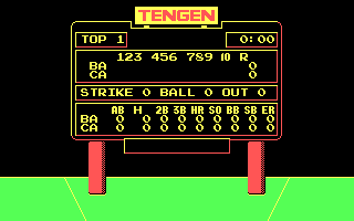 R.B.I. Baseball 2 (DOS) screenshot: Top of the 1st (CGA)