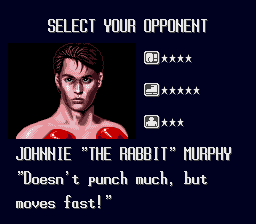 TKO Super Championship Boxing (SNES) screenshot: Selecting an opponent during the 1 player mode