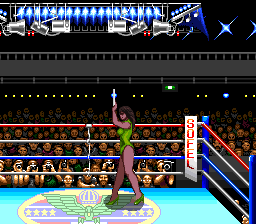 TKO Super Championship Boxing (SNES) screenshot: The ring girl making her rounds