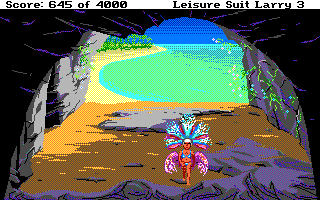 Leisure Suit Larry III: Passionate Patti in Pursuit of the Pulsating Pectorals (Atari ST) screenshot: Why is Larry walking around in such odd clothing?!