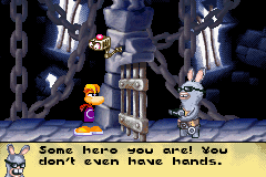 Rayman: Raving Rabbids (Game Boy Advance) screenshot: A good point, and well made.
