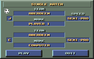 Goal! (Amiga) screenshot: Single match menu