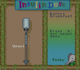Packy & Marlon (SNES) screenshot: After the check, take a dose of insulin.