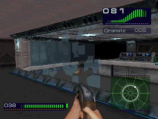 Alien Trilogy (SEGA Saturn) screenshot: Episode 1 - The Colony ~ Science labs. Sorry guys, I have to crash your party!