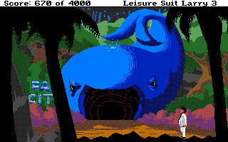 Leisure Suit Larry III: Passionate Patti in Pursuit of the Pulsating Pectorals (Atari ST) screenshot: Outside the entrance to Fat City