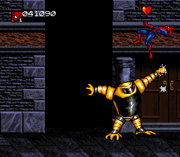 Venom • Spider-Man: Separation Anxiety (SNES) screenshot: Bosses can be pretty tough.