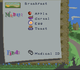 Packy & Marlon (SNES) screenshot: What to eat and what to find