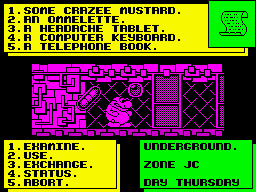 Thing! (ZX Spectrum) screenshot: Kiosk W:<br> What shall I do now?