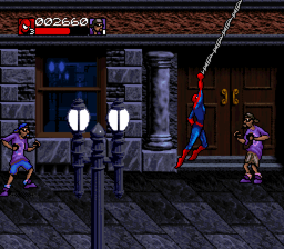 Venom • Spider-Man: Separation Anxiety (SNES) screenshot: Spins a web, any size