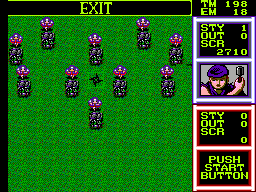 Gain Ground (SEGA Master System) screenshot: Lots of enemies behind stones haul a rain at spears at you.