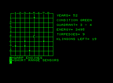 Star Trek 64 (Commodore PET/CBM) screenshot: Game start