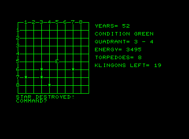 Star Trek 64 (Commodore PET/CBM) screenshot: I blew up a star!