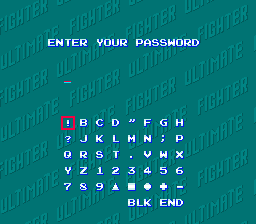 Ultimate Fighter (SNES) screenshot: Password screen