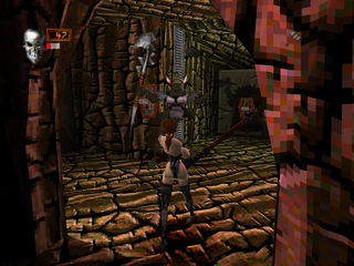 Ian Livingstone's Deathtrap Dungeon (PlayStation) screenshot: Killing a minotaur.