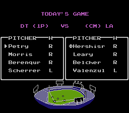 R.B.I. Baseball 3 (NES) screenshot: The 1984 Detroit Tigers take on the 1988 Los Angeles Dodgers