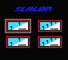 The Games: Winter Edition (MSX) screenshot: For slalom, select the length and how close the flags are.