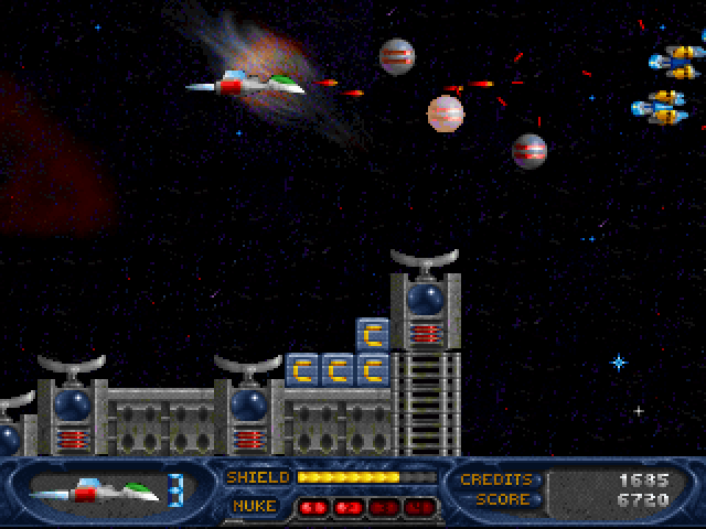Stargunner (DOS) screenshot: These spheres are mines and must be dodged or blown up. They take quite a few hits!