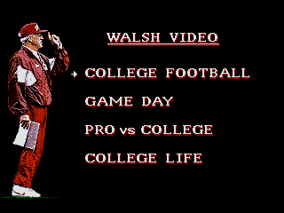 Bill Walsh College Football (SEGA CD) screenshot: Video menu