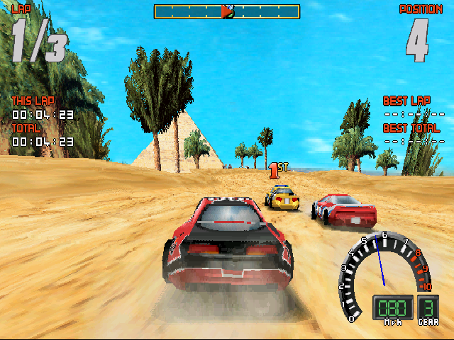 Screamer 2 (DOS) screenshot: Egypt stage (SVGA mode)
