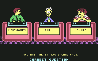 Jeopardy!: New Sports Edition (Commodore 64) screenshot: Phil gave a correct question.