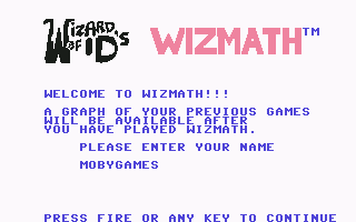 Wizard of Id's WizMath (Commodore 64) screenshot: Welcome to WizMath!!!